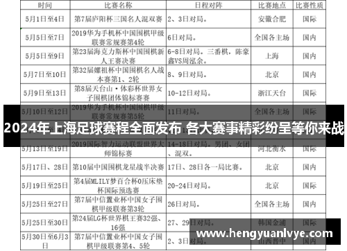 2024年上海足球赛程全面发布 各大赛事精彩纷呈等你来战